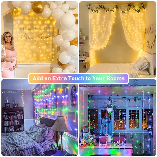 Image of JMEXSUSS 300LED Dual Color Changing Curtain Lights, Plug in, 9.8 x 9.8ft