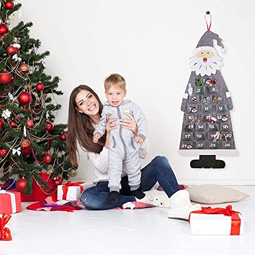 Calendario-DellAvvento-Babbo-Natale-Calendario-dellAvvento-in-feltro-Calendario-Conto-Alla-Rovescia-in-Feltro-Natale-Calendari-DellAvvento-Natale-in-Tessuto-per-Natale-Grigio