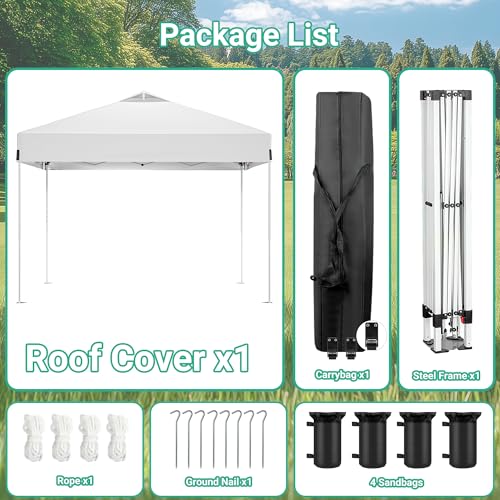 Image of 10 x 10FT Pop Up Canopy Tent with Wheeled Carry Bag, Sandbags, Easy Setup Outdoor Portable Gazebos Shelter Sun Shade for Events, Party, BBQ, Backyard, Adjustable Height Canopy, White