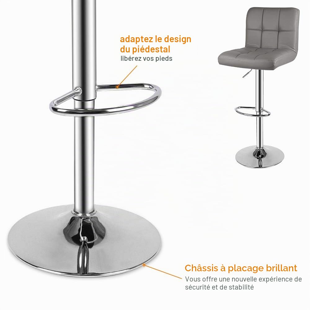 bigzzia Tabouret de Bar Lot de 2, Rotatif sur 360°,Chaise de Bar Réglable en Hauteur avec Similicuir, avec Dossier et Repose-Pieds, Convient pour Cuisine, Comptoir, Bar (Gris)