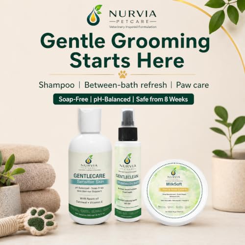 Image of Puppy Starter Kit by Nurvia Petcare | Oatmeal Puppy Shampoo + Waterless Dry Bath + Goat Milk Paw Balm | Hypoallergenic pH Balanced Sulphate-Free | 3-Step Gentle Grooming for Puppies 8 Weeks+