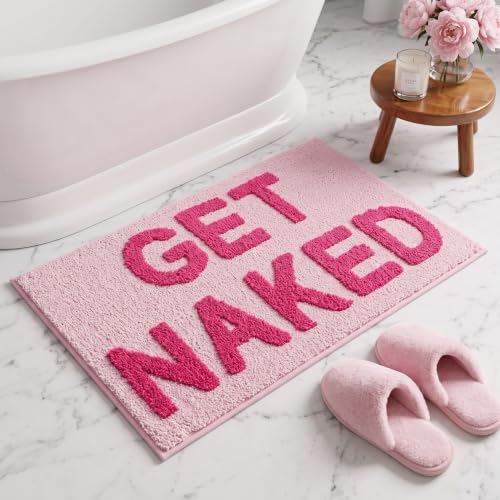 ZENMPAI Pink Get Naked Bath Mat 16x24 Cute Preppy Bathroom Rug Decor