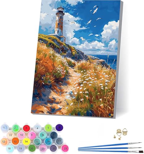 数字油絵 灯台 大人用 DIY ペイントバイナンバー 鳥 手塗り 絵 デジタル油絵セット ブラシとアクリル絵具付き 数字塗り絵 大人のクラフトアクティビティ Paint by Numbers ホーム オフィス装飾 誕生日プレゼント女性 80x110cm B