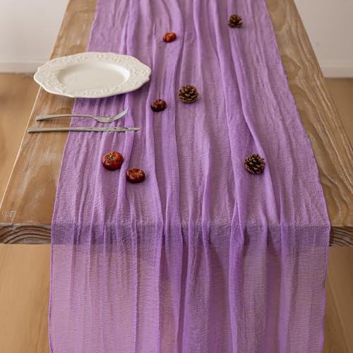 image for Keketoarrange Table Runner Lavender Gauze Rustic Boho Lilac Cheeseclot