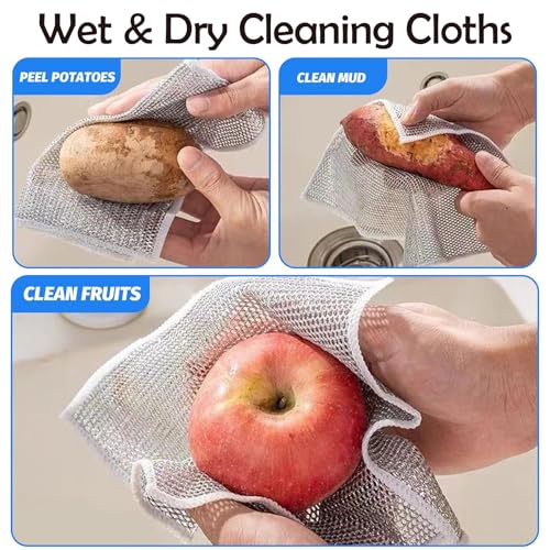 Image of Multipurpose Wire Dishwashing Rags for Wet and Dry, Non-Scratch Wire Dish Cloths, Wire Cleaning Rags Easy Rinsing Wire Dish Towels for Kitchen, Sinks, Pots (Double Layer, 10 PCS)