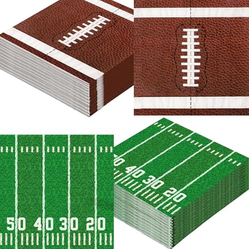 100-Pack Football Party Napkins 2 Designs 6.5x6.5 Inch Disposable Paper Napkins for Super Bowl Football Birthday Tailgate Party Decorations & Supplies