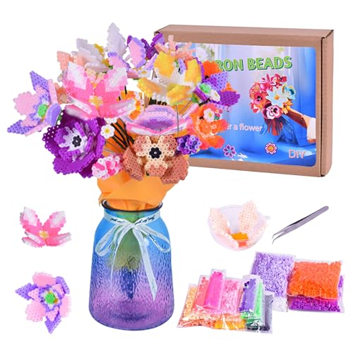 SPERMUOY Bügelperlen Set 5mm,Bügelperlen Blumenstrauß mit Platten Steckperlen groß Komplette Bügelperlen Set DIY bügelperlen Blume Weihnachten Geburtstag Geschenk für Kinder