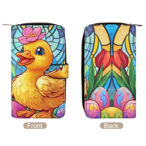 Duck Tulip Flowers Womens PU Leather Wallet Long Purse Clutch Organizer for Office Travel3
