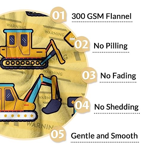 Construction Truck Blanket Gifts - 40x50 Inches Funny Throw Blanket for Boys & Kids - Yellow Soft Fuzzy Excavator Blankets for Bed, Couch & Living Room
