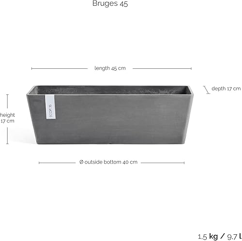 Miniatura 7 de Ecopots Maceta rectangular moderna de plástico reciclado Brujas para interiores y exteriores, color gris, 17.7 pulgadas