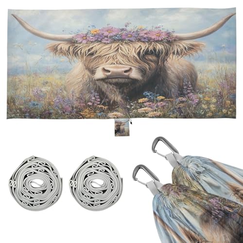 Haskirky Cute Highland Cattle Camping Hammock, Single Portable Hammocks with Tree Straps & Attached Carry Bag, 330Lbs Capacity Perfect for Outside Indoor Hiking Beach Backpack Travel