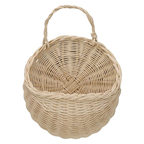 Hanging Wall Rattan Basket, Wall Mounted Beige Hand Knitting Hanging