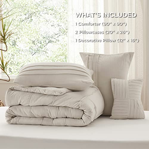 Bedsure COMFORTER SET - STRIPE Beige Queen Comforter Set thumb #5