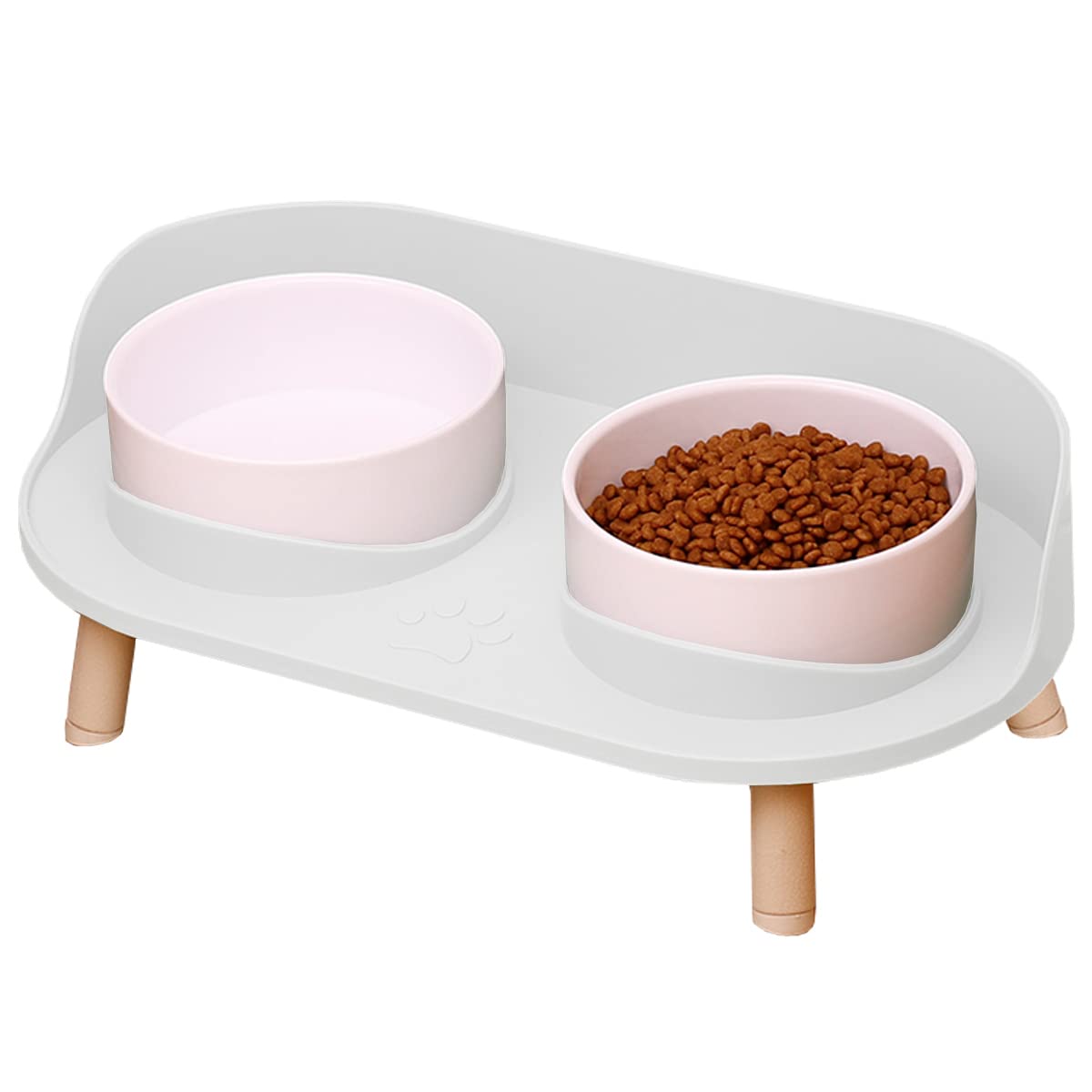 Bibykivn Cuenco del Gato Doble Tazón, Cuenco Gato Elevado Inclinado, Tres ajustes de ángulo, Base de Silicona Antideslizante Comederos para Gatos y Cachorros (Blanco)