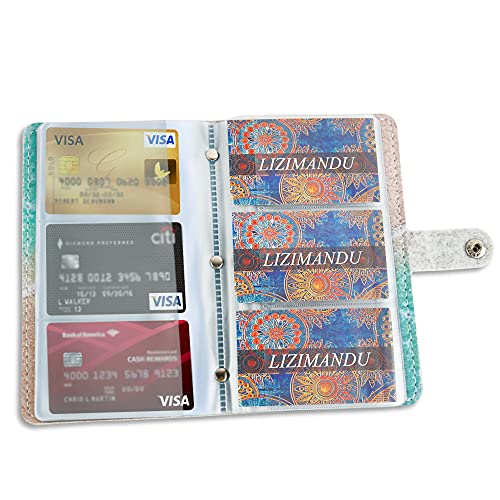 lizimandu Business Card Holder Book, Business Card Book Case PU Leather Organization Binder Name ID Card Holder for Men & Women, Up to 96 Cards Capacity (1 Pack, 1-Sandbeach)