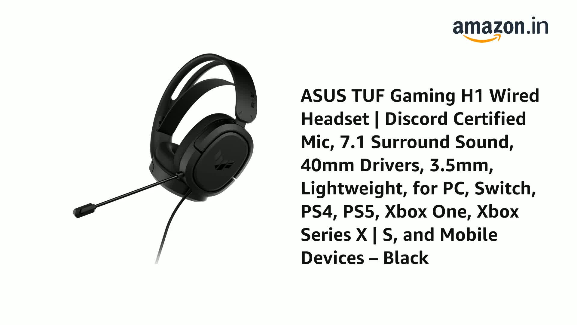 Asus Tuf Gaming H1 Wired Headset | Discord Certified Mic, 7.1