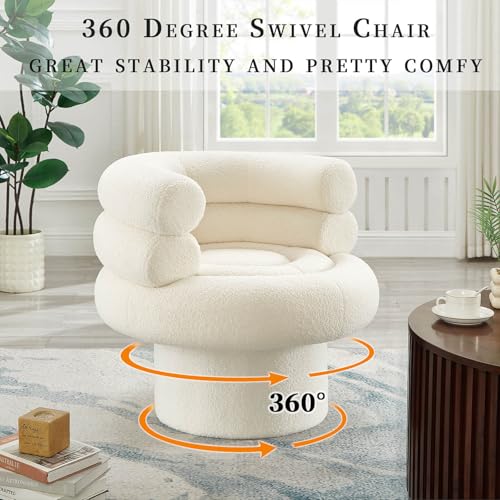 Sillón giratorio ergonómico de tela sherpa beige miniatura 3