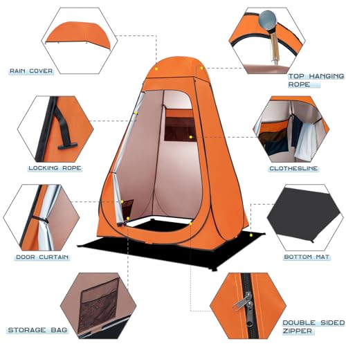 Image of BRIAN & DANY Pop Up Shower Tent, Portable Changing Tent with Rain Shelter & Windows, Privacy Tent for Camping, Toilet or Bathroom, UPF 50+ & Waterproof, 47.2 inch x 47.2 inch x 74.8 inch, Orange