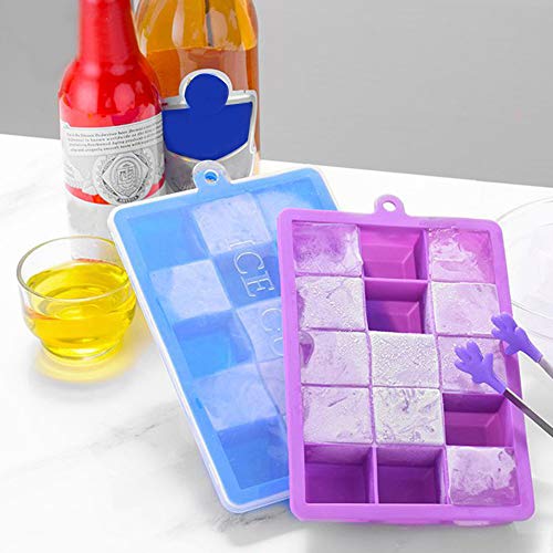 KKmoon Bandejas de silicone para cubos de gelo com tampas Moldes para cubos de gelo quadrados Molde