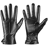 ISHISBEB Leather Gloves for Men Winter Warm Gloves Touch Screen Warm Wool Lined Texting Driving Gloves