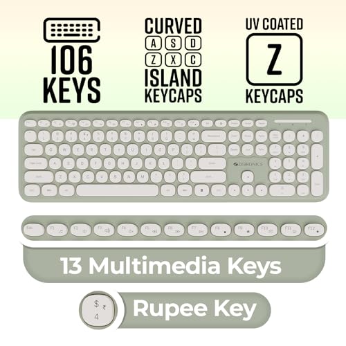 Image of ZEBRONICS Companion 302 2.4GHZ Wireless Keyboard & Mouse Combo with UV Printed Keys,13 Multimedia Keys,800 /1400 /1600 DPI,High Precision,Advanced Optical Sensor Technology(Green)