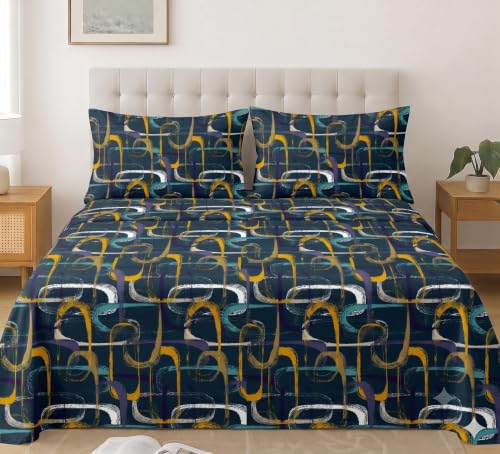 Image of IVAZA 240 TC Soft Ezyption Cotton Floral Print King Size Bedsheet - with 2 Pillow Covers, Hypoallergenic, Brethable, (Size- 90 x 90 Inch) Light Turquoise