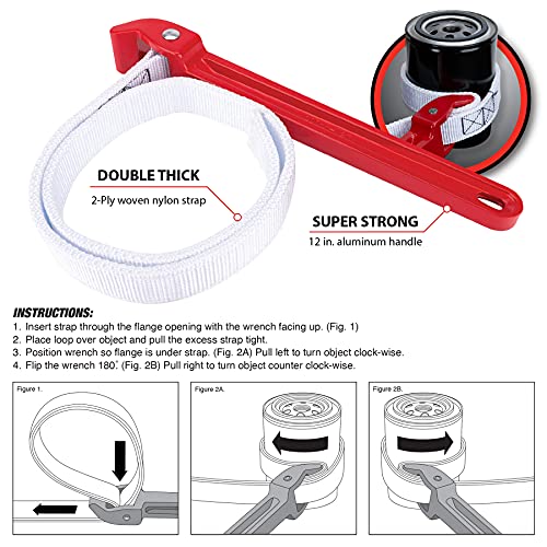 Performance Tool W2150 12-Inch Aluminum Strap Wrench With Double Thick Nylon Strap For Tightening Or Loosening Pipes And Fittings Up To 9 Inches #TOP1