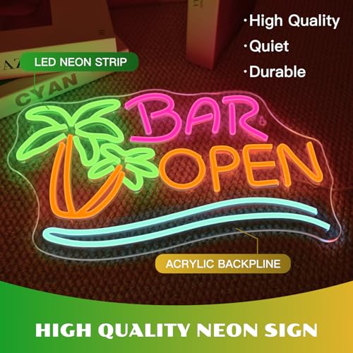 Image of ineonlife Coconut Tree Open Neon Sign Bar Neon Signs for Wall Decor Palm Tree LED Lights for Beer Bar Cafes Man Cave Shop Hotel Party Decorations Teen Boy Gift