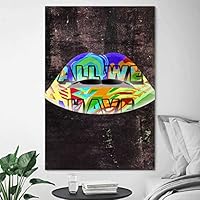 SIGNWIN Framed Canvas Wall Art Abstract Rainbow Lip Graffiti & Street Art Famous People Pop Art Modern Urban Multicolor for Living Room, Bedroom, Office - 12x18 inches