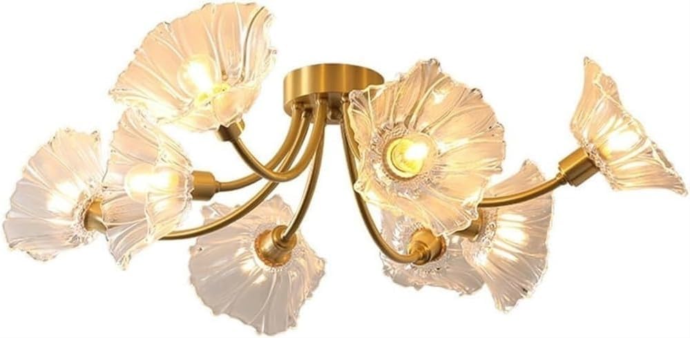 Plafonnier moderne du milieu du siècle vintage en verre cuivré laiton 8 lumières