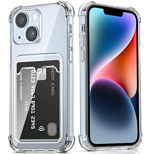 DEVASO Transparente Silicona Funda para iPhone 14 con Tarjetero Cuatro Esquinas Anti Caídas TPU de Cartera para Porta Tarjetas Carcasa Airbag Anti Arañazos Case