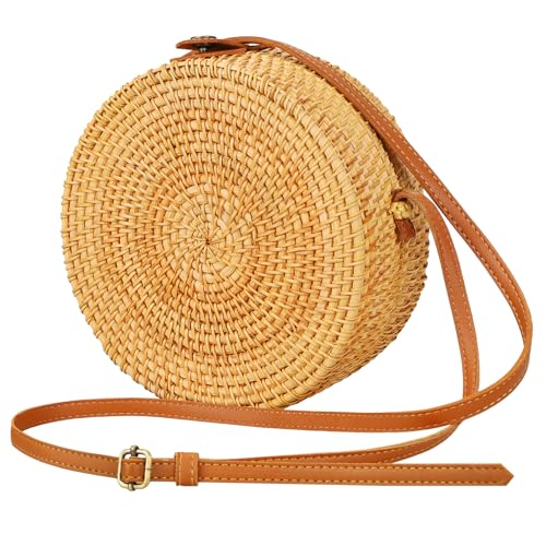 Boho Rattan Crossbody Bag for Women - Adjustable Shoulder Strap & Lightweight Design | Artisan Woven Beach Bag for Travel Essentials, Summer Picnic & Vacation Tote