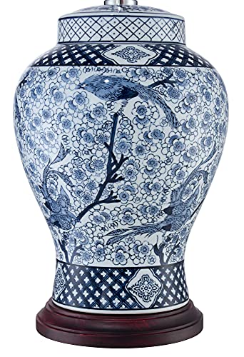 Barnes And Ivy Shonna Asian Chinese Ginger Jar Table Lamp 27" Tall Porcelain Blue White Bird And Branch Bell Shade Decor For Living Room Bedroom House Bedside Nightstand Home Office Entryway #TOP4