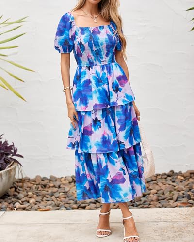 Image of BTFBM Womens Floral Smocked Summer Maxi Dresses