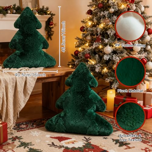 Coussin de Arbre de Noël Décoratif Flocon Vert Canapé Chambre Lot de 2 - 4