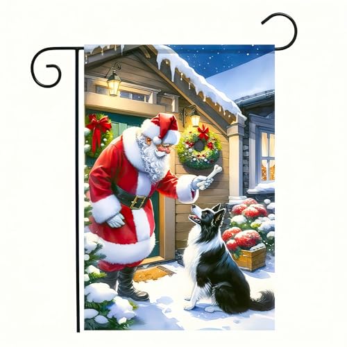 Image of BlissYard Christmas Santa and Dog Garden Flag 12x18 Inch Polyester