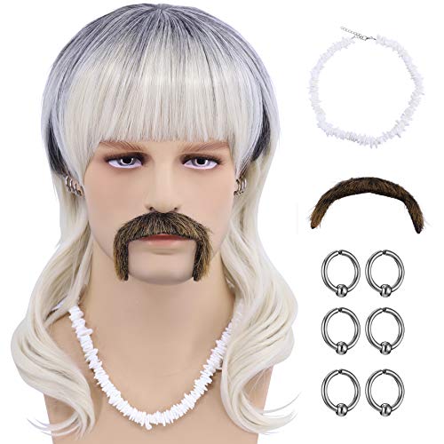 Cfalaicos Tiger King Costume Wig (Wig + 6 Earrings + Mustache + Necklace)