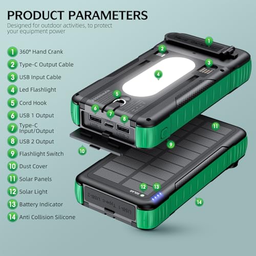 Cargador solar para teléfono resistente a golpes con linterna potente 7