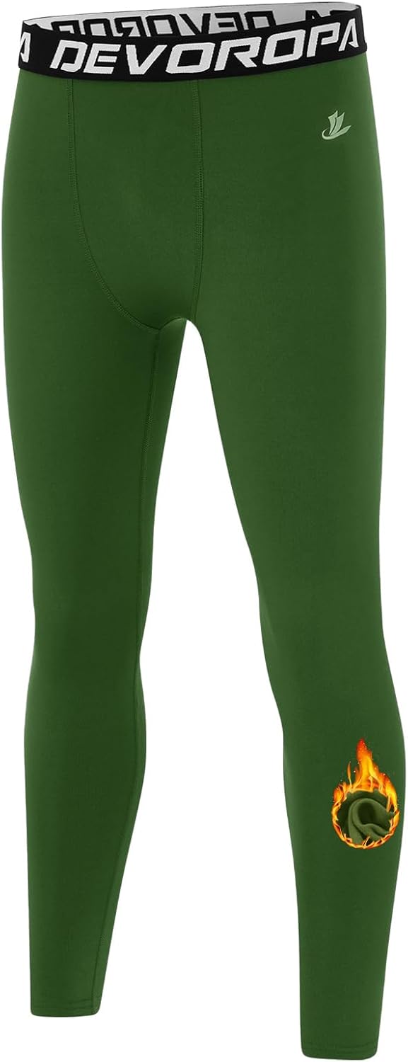 DEVOROPA Youth Boys' Compression Leggings Sports Tights Fleece Lined Thermal Base Layer Pants