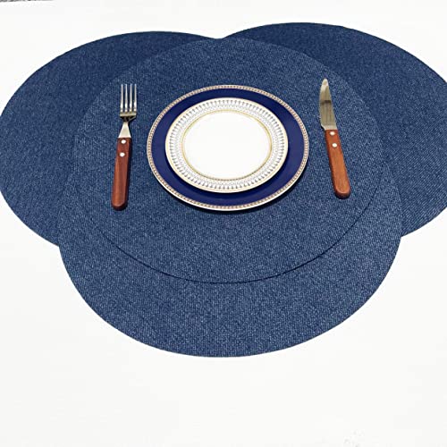 Slow Cow Round Placemats For Dining Table Place Mats 15 Inch Washable Set Of 4, Dark Denim #TOP1