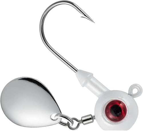 Miniatura 10 de Dr.Fish Paquete de 10 jigs Underspin cabezas de agua dulce Swimbait Ball Jig Bass Walleye anzuelos de pesca Colorado Spinner Blade Parte inferior