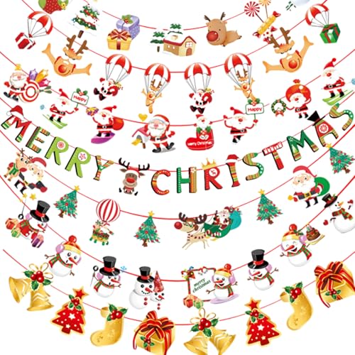 COSSA クリスマス 飾り付け 7種類セット両面 厚紙 クリスマスガーランド デコレーション 壁飾り 旗 Merry Christmas クリスマスツリー ガーランド 靴下 ツリー 飾り クリスマス吊り旗 吊り旗ぶら下げバナー クリスマス 飾り サンタクロース クリスマスツリーガーデンフラグ　装飾 ぶら下げ クリスマスパーティーの休日 パーテイー小物 オーナメントのサムネイル