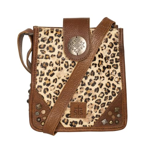 STS Ranchwear Womens Great Plains Lola Leopard Print/Brown Leather Crossbody Bag