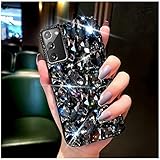 Cavdycidy for Samsung Galaxy Note 20 Diamond Case - 3D Glitter Sparkle Bling Luxury Shiny Crystal Diamond Bumper Clear Gems Cute Protective Girly Case for Girls (Black)