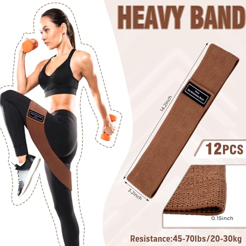 Image of 12 Pcs Fabric Resistance Bands for Working Out Non-Slip Booty Exercise Loop Bands for Women Men Glutes Hip Thigh Butt Yoga Pilates Fitness Gym, Light Medium Heavy