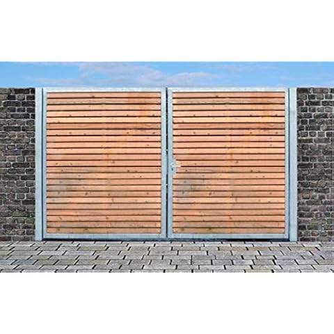 Einfahrtstor Qs Tor Holztor Gartentor Hoftor Verzinkt mit Pfosten & Holzfüllung 2-flügelig 300cm x 180cm Cover