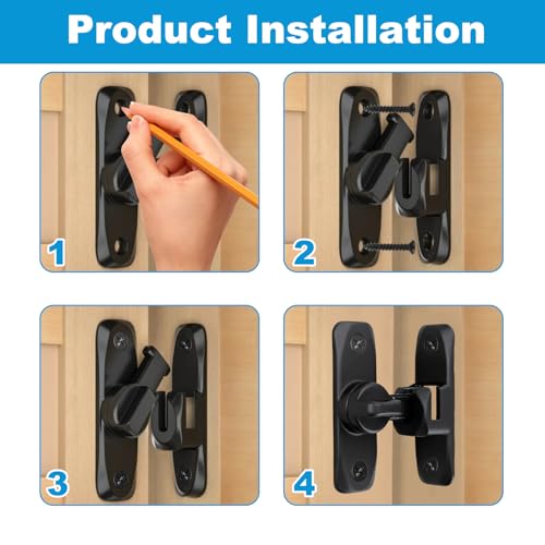 2 cerraduras de puerta corrediza negra de granero con pestillo abatible, cerradura de puerta de 90 grados y pestillo de puerta de jardín, cerradura de botón de giro de seguridad para puertas de madera - imagen 4