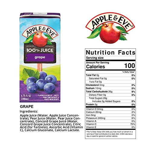 Apple & Eve 100% Juice, Grape, 6.75 Fluid-oz, 40 Count