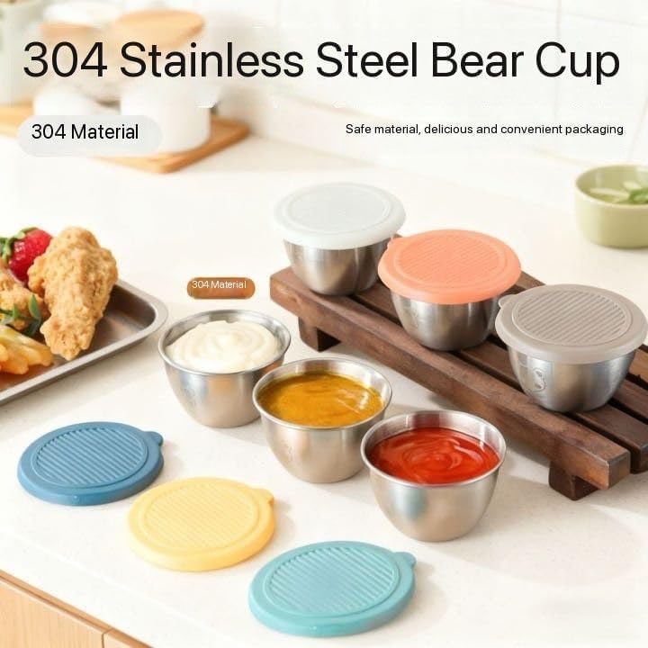 Image of Stainless Steel Mini Storage Containers with Lid Leak-Proof Small Round Sauce & Chutney Cups for Kids Tiffin Lunch Box Salad Dressing Snacks Travel Food Container (2 PCS,50 ml)