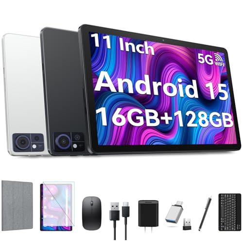 Image of Tablet 11 inch 2025 Android 15 Tablet with Keyboard,128GB ROM 16GB RAM 1TB Expand,Octa-Core Tablets with 5G /2.4G WiFi Model 8000mAh Battery,Incell Big Screen,13MP+8MP Camera,Bluetooth 5.0,GPS